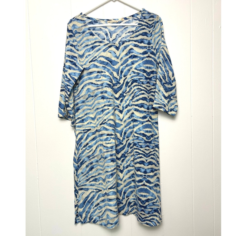 Soft Surroundings Mercado Gauze A-line dress Women's S Blue White Zebra Cotton - Picture 2 of 10
